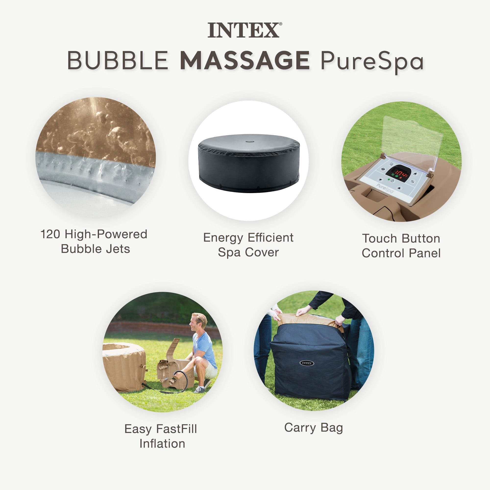 Open Box Intex 4 Person Bubble Massage Inflatable Hot Tub Spa Set, Sahara Tan