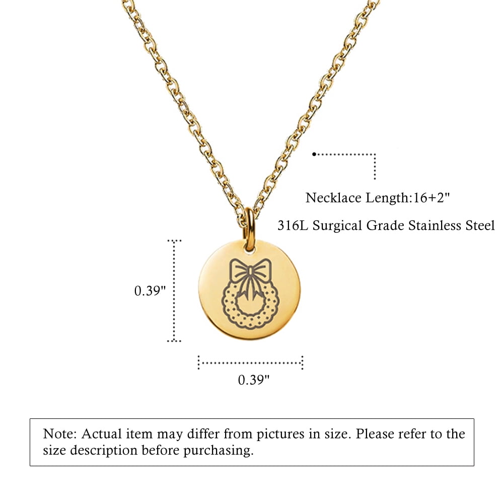 Anavia Round Christmas Wreath Stainless Steel Gold Disc 10mm Pendant Jewelry with Gift Box