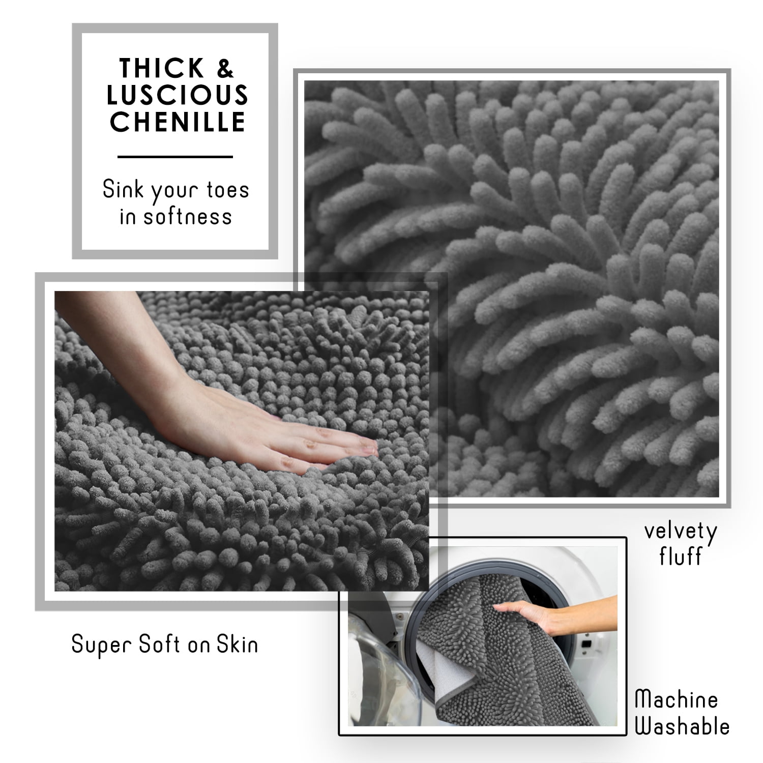 Lammaloe Chenille Bathroom Rugs Non Slip Bath Mat, 17x24 Ultra Absorbent, Bath Mats for Bathroom, Ombre Cream