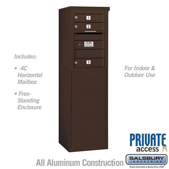 Salsbury Industries  17.75 x 52.875 x 18.5 in. Free-Standing 4C Horizontal Mailbox Unit - Front Loading - Private Access, Bronze
