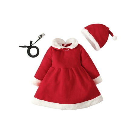 

Pfysire Christmas Baby Girl Santa Warm Fleece Outfits Dress Hat Belt Red 4-5 T