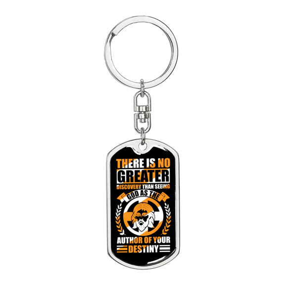 God Is The Author Of Your Destiny Stainless Steel or 18k Gold Premium Swivel Dog Tag Keychain