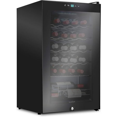 Ivation 24 Bottle Compressor Wine Cooler Refrigerator with Lock  Black