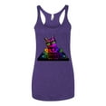 thumbnail image 2 of Neon Retro Rainbow DJ MC Hip Hop Cat | Womens Cat Lover Premium Tri-Blend Racerback Tank Top, Purple Rush, X-Large, 2 of 4