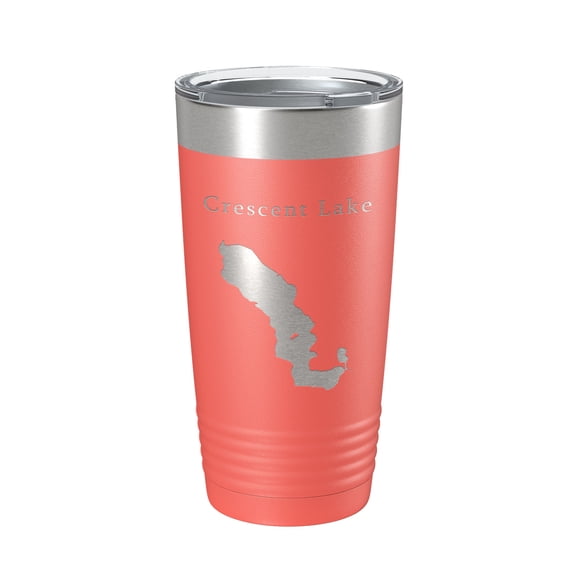 Crescent Lake Map Tumbler Travel Mug Insulated Laser Engraved Coffee Cup Florida 20 oz Coral