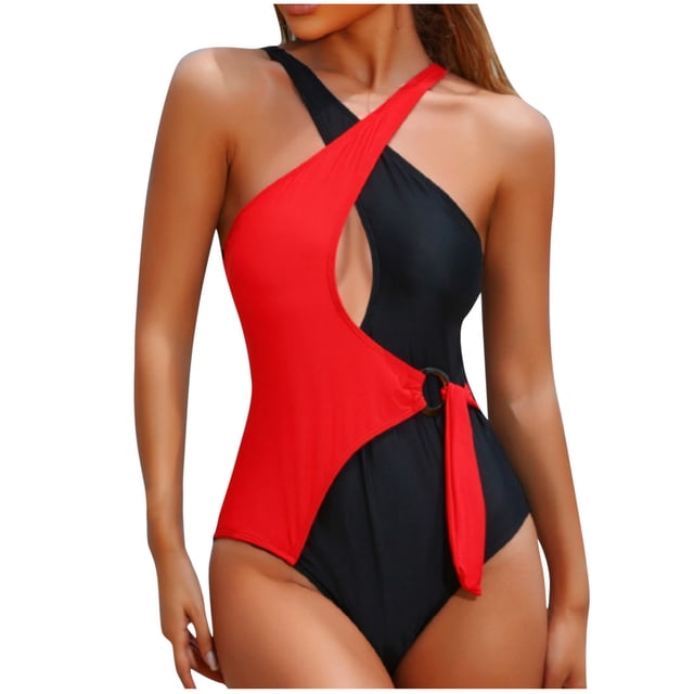 Trajes de Baño de Bikini de Mujer, Color Sólido Sexy Correa sin Espalda Bikini, Retro Alto Corte Conjunto de Trajes de Baño