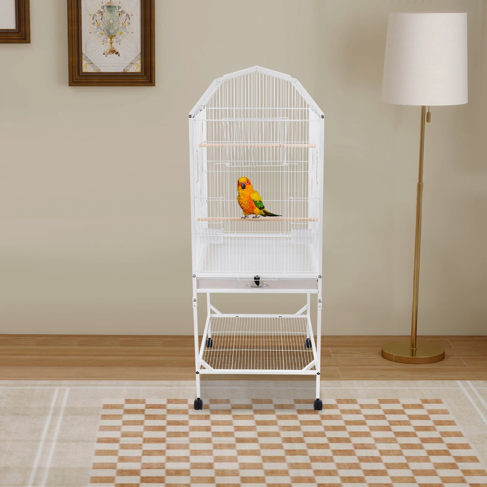 Bird Cage, Open Top and Rolling Stand Medium Small Bird Cage, Bird Cage for Parrots, Budgerigars, Parakeets, Cockatiels, Lovebirds (18.11*18.11*53.54in)