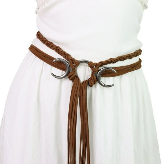 Medieval Bohemian Rope Belt Moon Motif Adjustable Cotton Strap Unisex Clothing