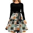 thumbnail image 4 of Women's Halloween Dress Candy Skeleton Long Sleeve Hepburn 1950s Funny Dresses Crew Neck Cocktail Vintage Fall Dress with Belt L, 4 of 5