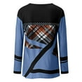 thumbnail image 5 of Pompotops Femmes Géométrique Imprimé Col Rond Patchwork Pull Manches Longues T-shirt Tops, 5 of 5