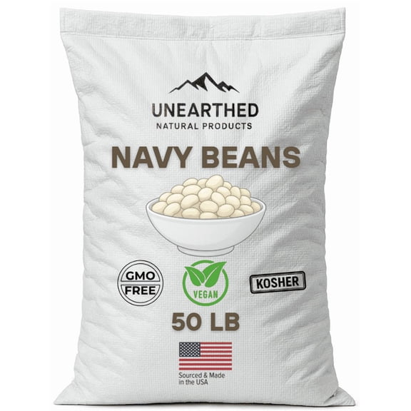 Unearthed Navy Beans, Plant-Based Protein, Gluten-Free, Non-GMO, Kosher, Vegan 50 lbs