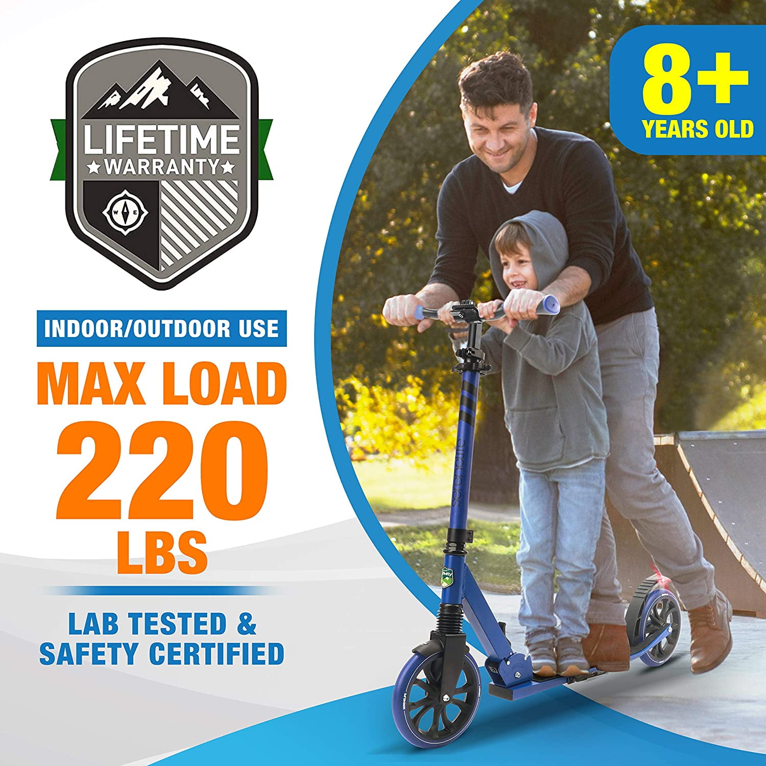 Serene Life Lightweight and Foldable Kick Scooter - Adjustable Scooter for Teens and Adult (Blue)