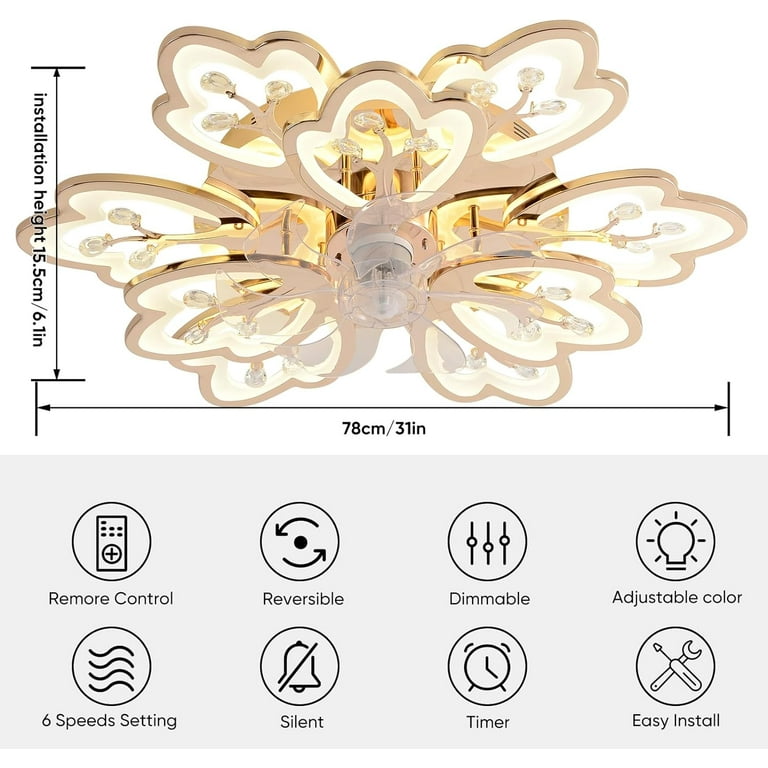 Datingday 31 Inch Ceiling Fan with Lights, Flower Shape 6 Speed 3