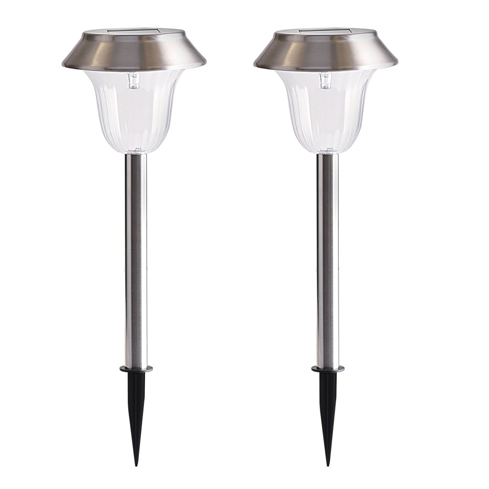 Set of 2 LED Solar Socket Lamps IP44 Stainless Steel Garden Path Outdoor Lights