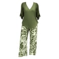 thumbnail image 4 of LIZUOJUN Women's Pajama Set 2 Piece Lounge Set Loungewear Soft Sleepwear Elegant Short Sleeve Shirt Straight Long Pants, Green,XXXL, 4 of 4
