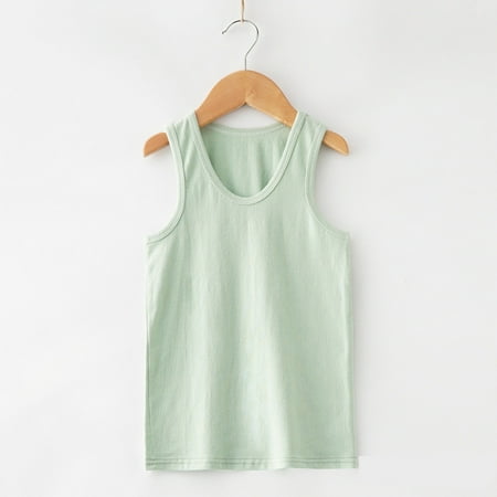 Girls Tank Tops Sleeveless Crewneck Solid Color Tops Casual Comfortable Summer Basic Vests for Kids Size 5-6Y