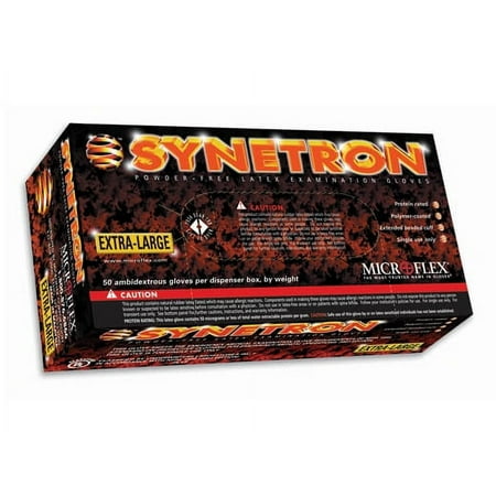 Microflex X-Large Natural 11.417'' Synetron 9.1 mil Latex Ambidextrous Non-Sterile Medical Grade Powder-Free Disposable Gloves With Fully Textured Finish, Extended Beaded Cuff And Polymer Coating