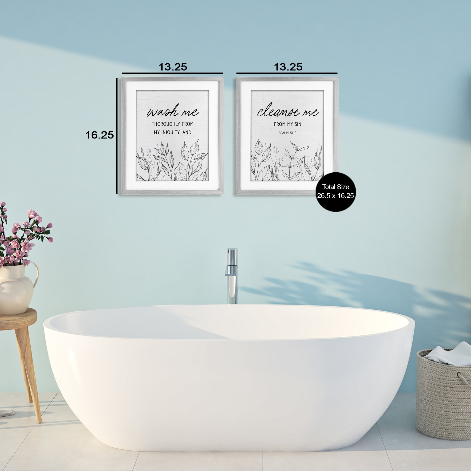 Wash & Cleanse Me Scripture 2 Piece Gray Framed Print Under Glass Set, design by Lettered and Lined