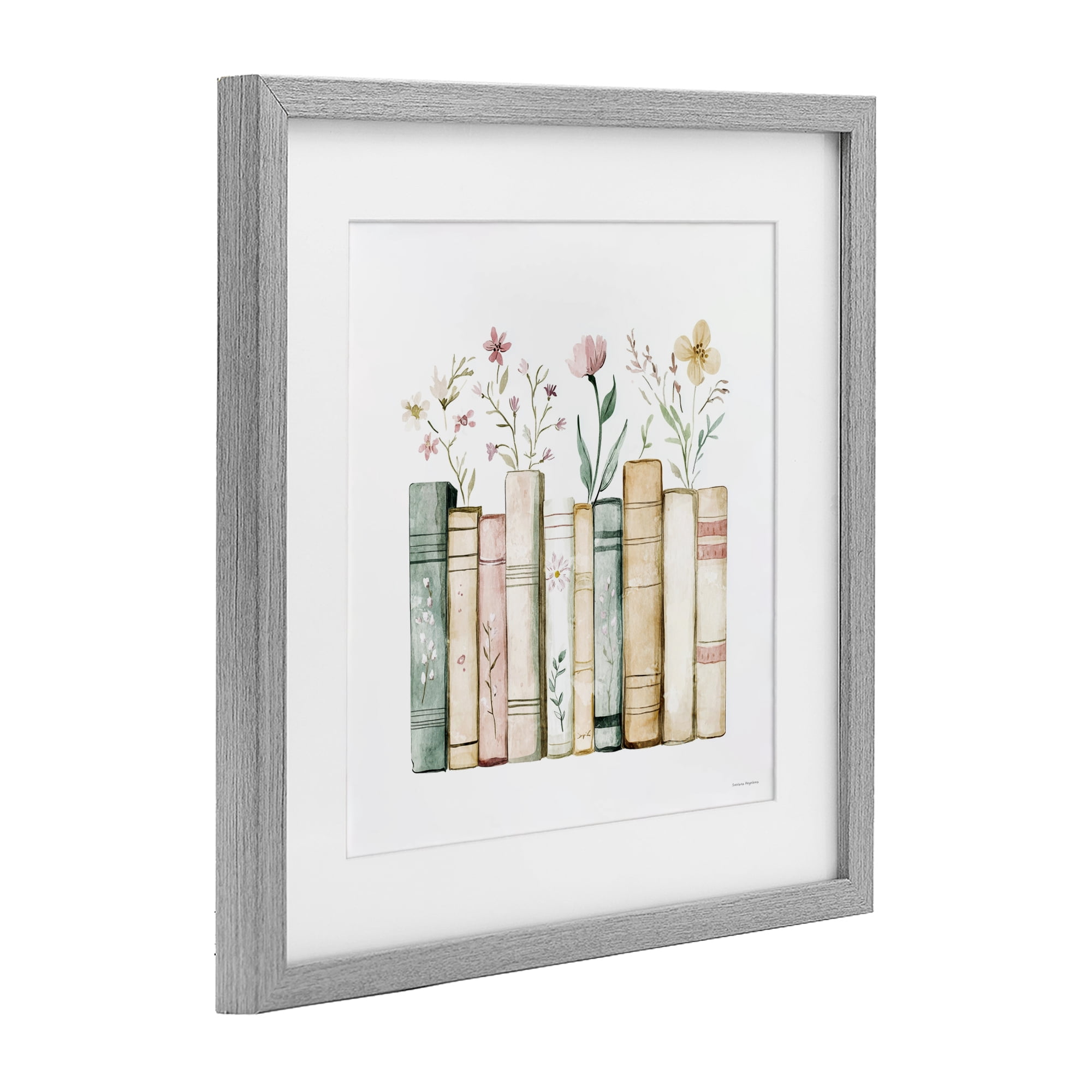 Stupell Industries Floral Stories Library Gray Framed Print Under Glass, design by Svetlana Aleynikova