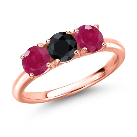 Gem Stone King 18K Rose Gold Plated Silver Black Sapphire and Red Ruby Engagement Ring for Women | 1.79 Cttw | Round 5MM | Gemstone September Birthstone | Size 5