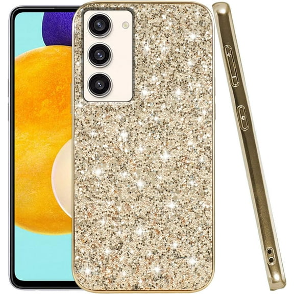 Compatible with Samsung Galaxy S23 Plus Case, Glitter Sparkly Samsung S23 Plus Phone Case with Slim Silicone Shockproof Protective Bumper Cover for Cute Girls Women (Gold)