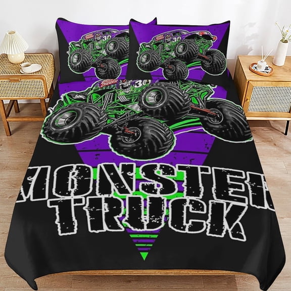 All Season 3-Piece Bedding Comforter Set Monster Truck Jam Duvet Cover with 2 Pillowcase 102"x90"