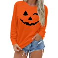 thumbnail image 2 of Arlun,Oversized Halloween Pumpkin Face Sweatshirts for Women Casual Loose Comfy Funny Graphic Printed Pullovers Sweatshirt Ladies Crewneck Solid Color Fall Hoodless Tops Orange XXL, 2 of 4