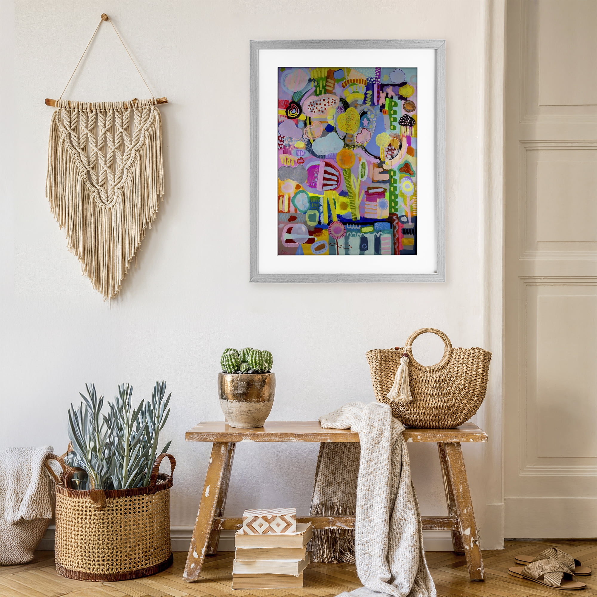Stupell Industries Big Happy Whimsical Collage Gray Framed Print Under Glass, design by Mary Robertson