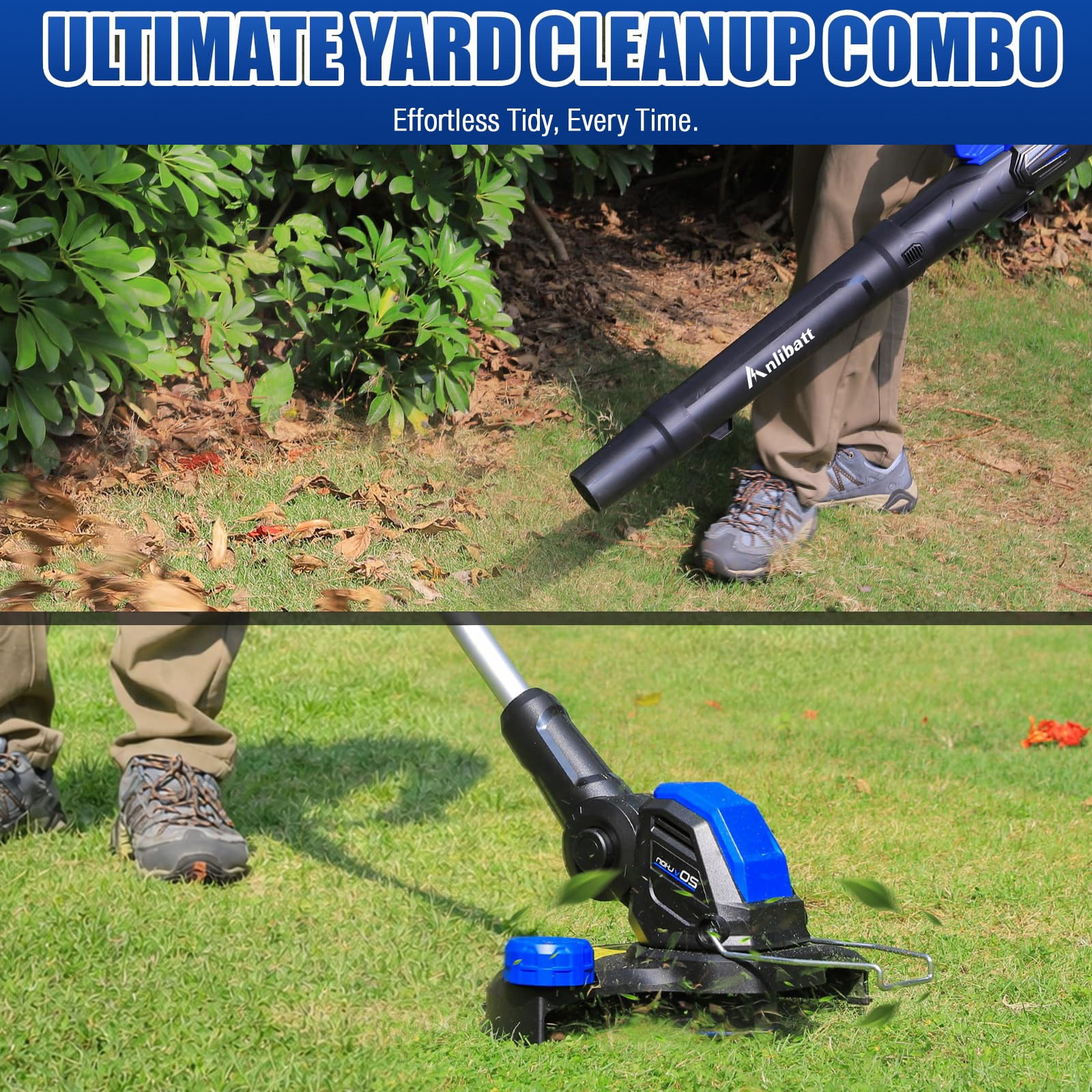 ANLIBATT 20V Cordless String Trimmer & Leaf Blower Combo, 12" Weed Wacker/Edger, 2 x 4.0Ah Batteries & Dual Charger, Lawn & Yard Care Tool Set