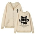 thumbnail image 6 of Jesus Hoodie for Men God Loves You Print Zip Up Christian Faith Sweatshirt Y2K Spring Fall Beige L, 6 of 6