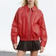 thumbnail image 2 of Vinsonshop Leather Jacket Womens Motorcycle Jacket Womens Zip Up Jacket Spring Jackets Leather Bomber Jacket Women Faux Leather Jacket Women Casual Outerwear Red XXL, 2 of 9