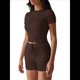 thumbnail image 3 of Conjuntos de Chándal de Dos Piezas de Verano para Mujer con Pantalones Cortos Ajustados Marrón M, 3 of 8