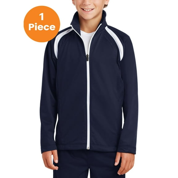 Sport-Tek YST90 Youth Tricot Track Jacket, True Navy/White, M, Boys Coats and Jackets