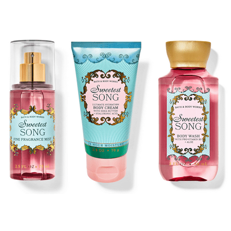Sweetest Song Travel Set by Bath + Body Works - Travel Size Fine Fragrance Mist (2.5 FL Oz) Shea Buttetr Ultimate Hydration Body Cream (2.5 Fl Oz) and Body Wash (3 FL Oz)