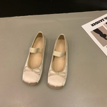 

Flat pink ballet shoes fairy shoes 2023 new spring retro satin silver Mary Jane shoes