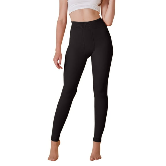 Women's Plus Size Pearl Fleece Leggings, Thickened Thermal Fleece Lined Winter Tights with High Elasticity, Warm Comfortable Opaque Stretchable Base Layer Pants for Cold Weather Daily Wear Black