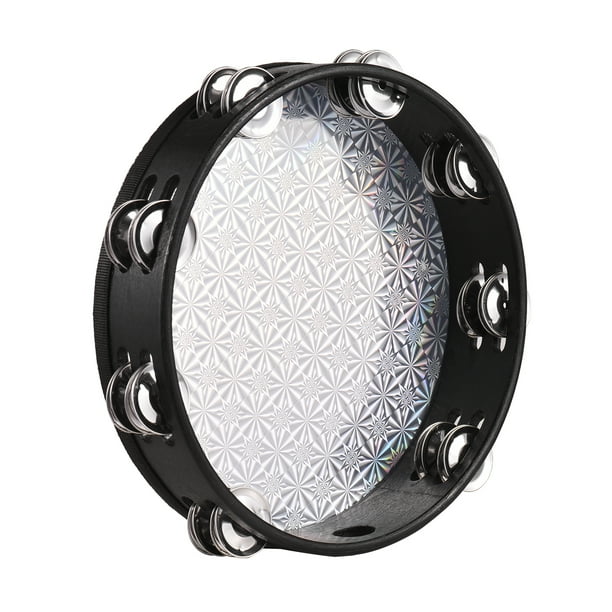 Pandereta Tambor de mano de pandereta radiante de madera de 8 pulgadas con jingles de doble fila, cabeza de tambor reflectante, instrumento de percusión Musical