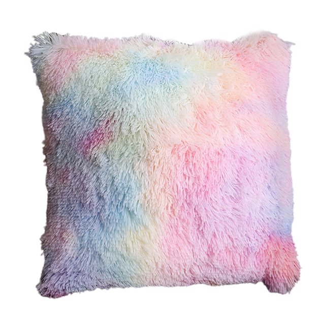 Flmtop Cushion Cover Fluffy Widely Applied Square Shaped Decorative Plush Sofa Pillowcases for Couch
