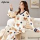 thumbnail image 4 of Pijamas con estampado de oso para mujer, ropa de dormir de algodón de manga larga, suave, de ocio, de dibujos animados, para Otoño e Invierno, 4 of 5
