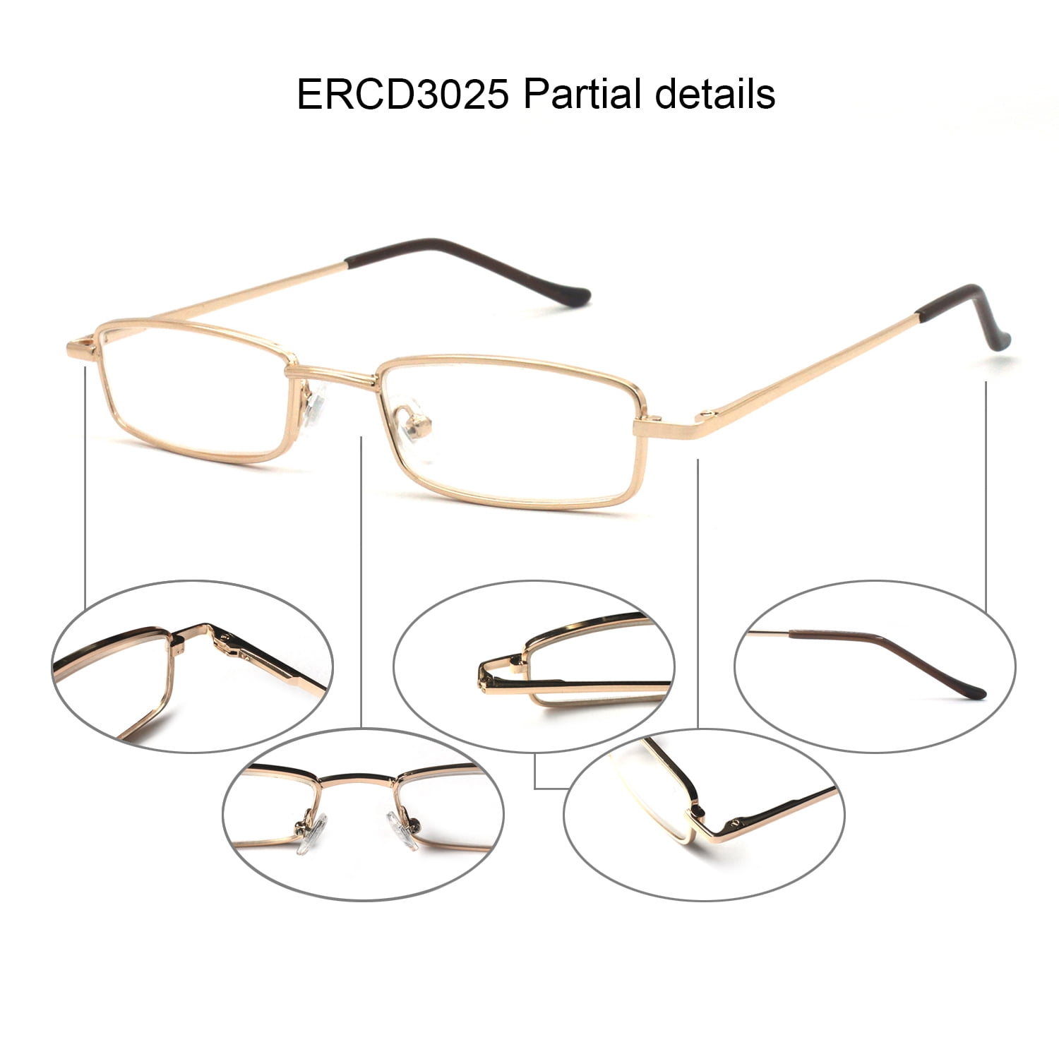 EYE ZOOM 4 Pack Compact Slim Metal Reading Glasses with Tube Case for Men Women, Gold +1.00