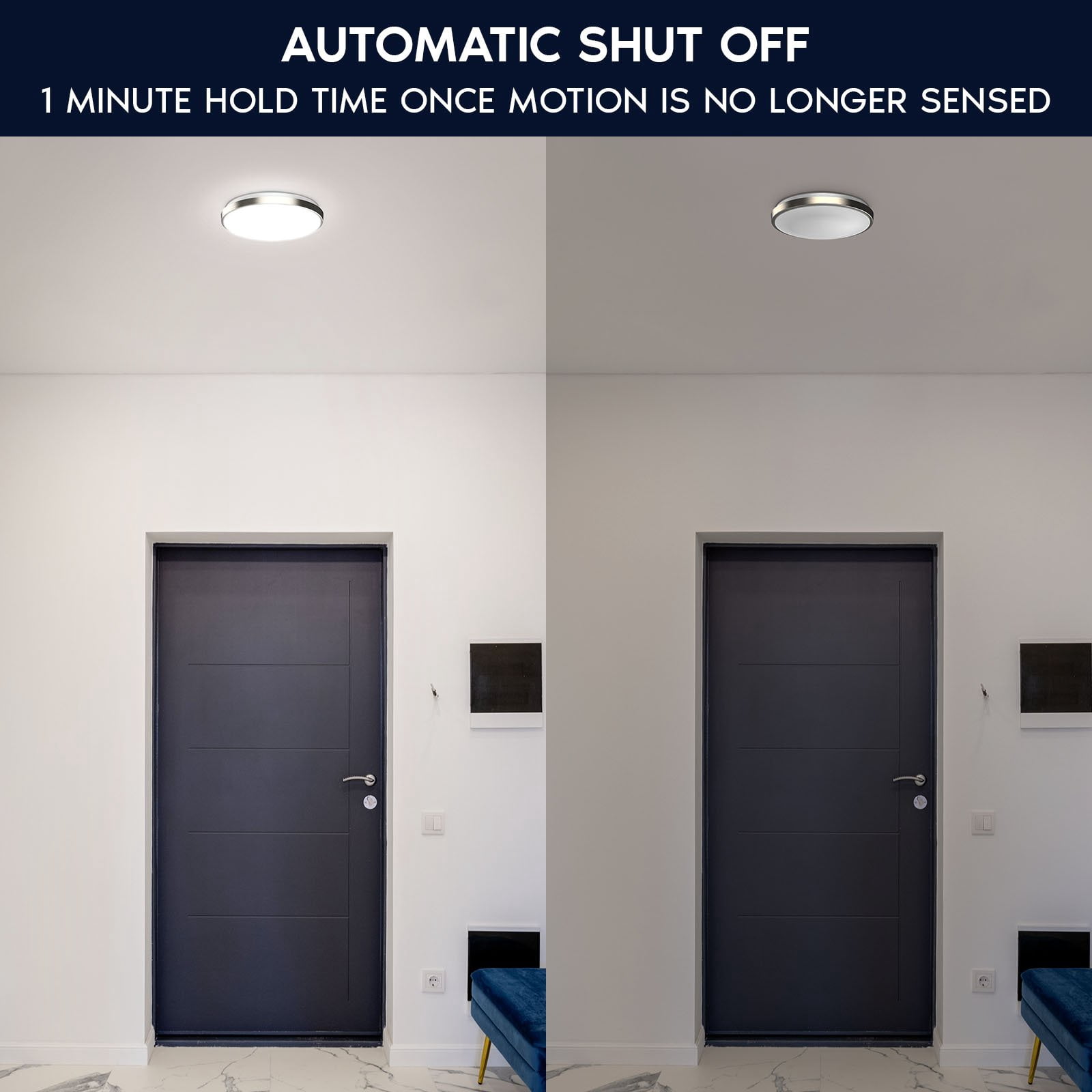 Luxrite Motion Sensor LED Flush Mount Ceiling Light, 11 Inch, 5CCT 2700K-5000K, 16W, 1200 Lumens, ETL