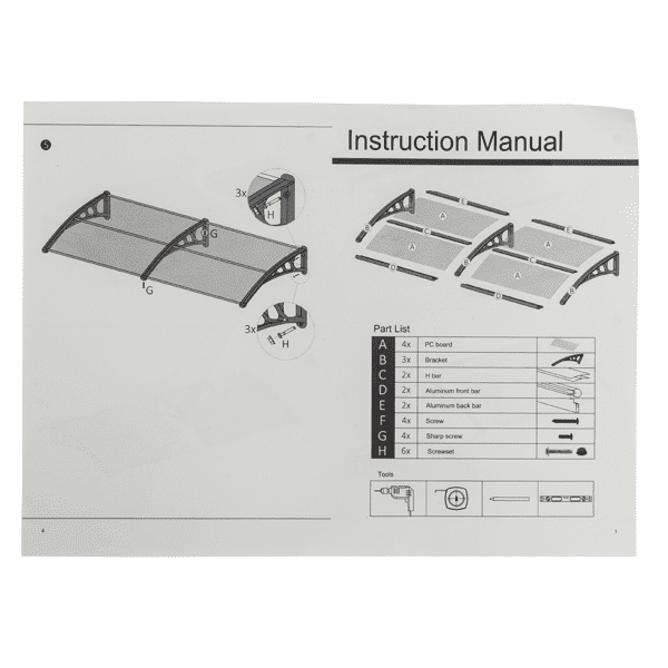 Alvantor Polycarbonate Door Awning with Black ABS Brackets, 78.74 x 39.37 inches, Brown Canopy