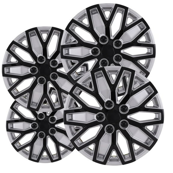 Fuel Rider Set of 4 Semi-Universal 15 inch Silver Black Snap-On Hubcaps With 10 U SPoke