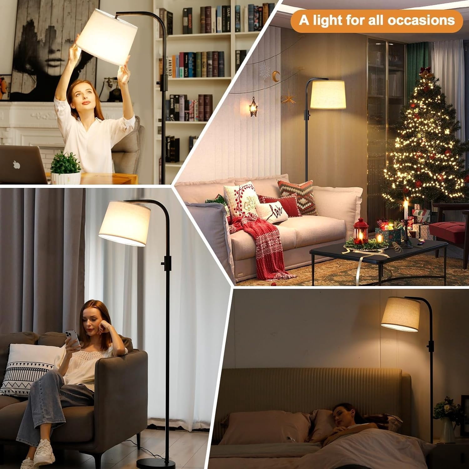 Floor Lamp - Floor Lamps with 9W 𝐋𝐄𝐃 Bulb, Standing Lamps for Living Room with Adjust Head, Modern Standing Tall Light Rotary Switch for Office