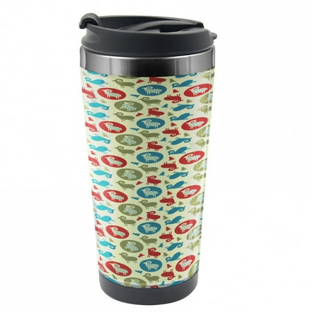 

Christmas Travel Mug Pine Tree Ram Steel Thermal Cup 16 oz by Ambesonne