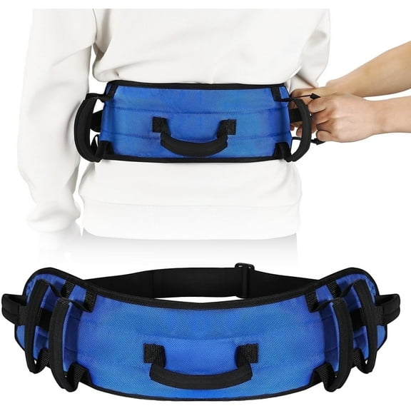 Rhino Valley Gait Belt Transfer Belt for Senior with 7 Handles, 59" Anti-Slip Transfer Belt for Elderly, Lift Belt, Nursing Safety Patient Assist, Blue & Black
