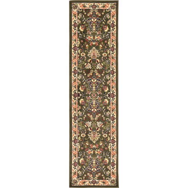 Unique Loom Kashan Traditional Floral Area Rug, 2 Feet 2 Inch x 8 Feet 2 Inch, Olive/Ivory