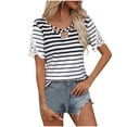 thumbnail image 1 of Blusas de Verano Ligeras para Mujeres Cuello en V de Manga Corta a Rayas con Encaje Costura, Top de Moda Casual para el Uso Diario, 1 of 7