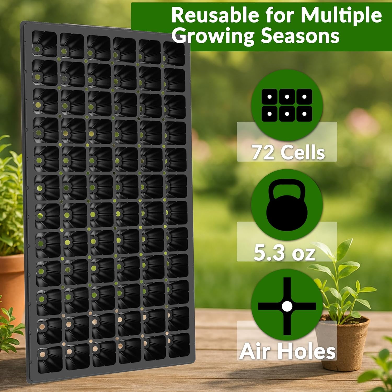 Seed Starter Trays 72 Cell 1.75 Inch Deep Plug Tray Seedlings Drainage Holes 10 Pack