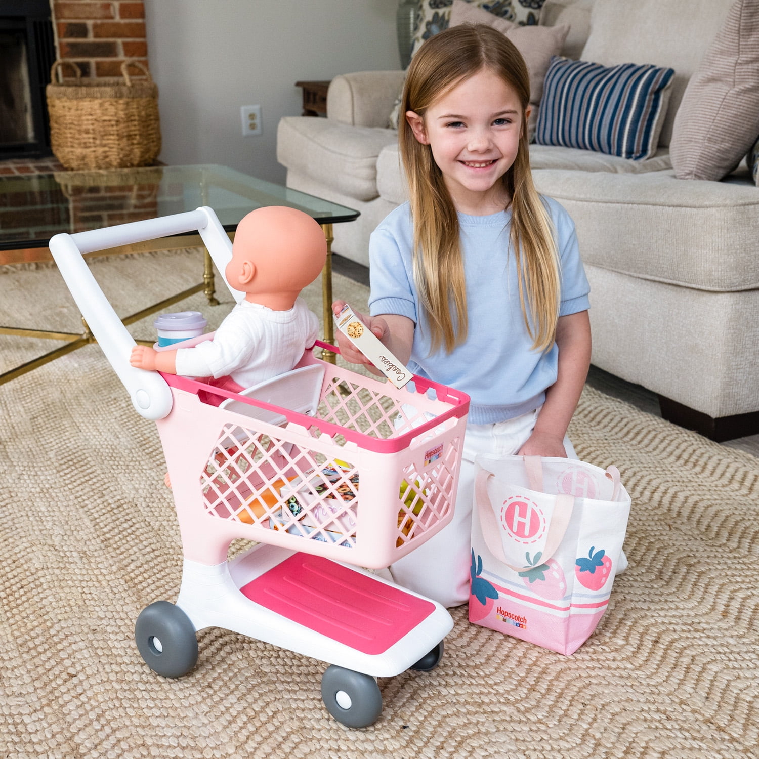 Hopscotch Lane Play Shopping Cart with Groceries, Perfect for Children Ages 3+
